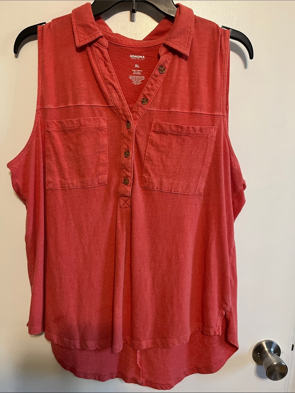 Sonoma Button-Front Sleeveless Tank with Chest Pockets